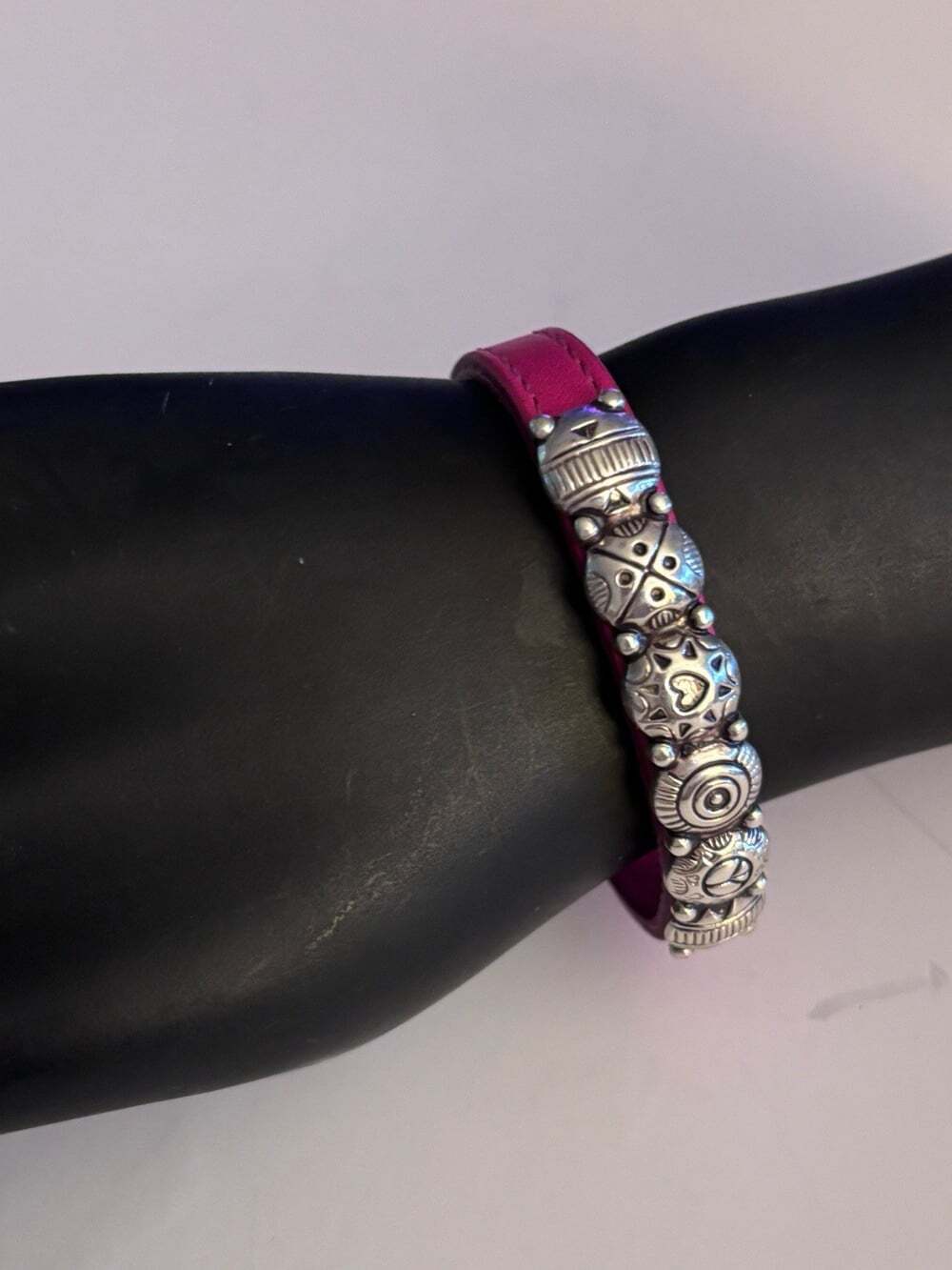 New Brighton Harmony Bandit Leather Bracelet Dark Henna With Silver Conchos.